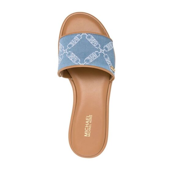 NIB Michael Kors Saylor Slide Sandals Blu Haze Mlt Slip-On Open Toe 9.5M - Picture 1 of 8